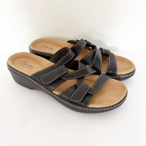 EUC Clarks Collection Merliah Karli Black Leather Slip On Sandals Size 10N